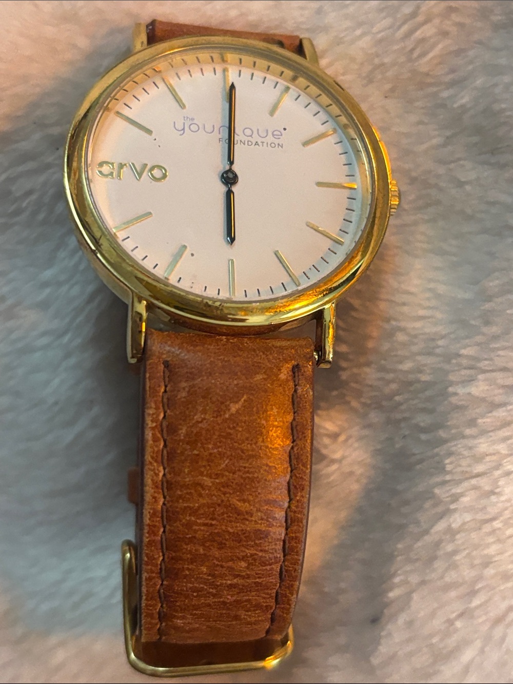 Arvo Gold-Tone Watch with Brown Leather Strap